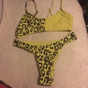 Contrast Leopard Print High Cut Bikini